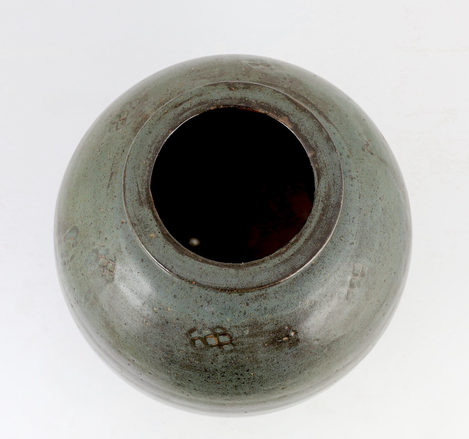 William Marshall (1923–2007), a large grey-blue and tenmoku glazed ovoid vase, 33cm high